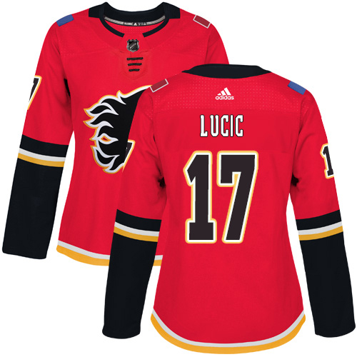 Adidas Flames #17 Milan Lucic Red Home Authentic Women's Stitched NHL Jersey